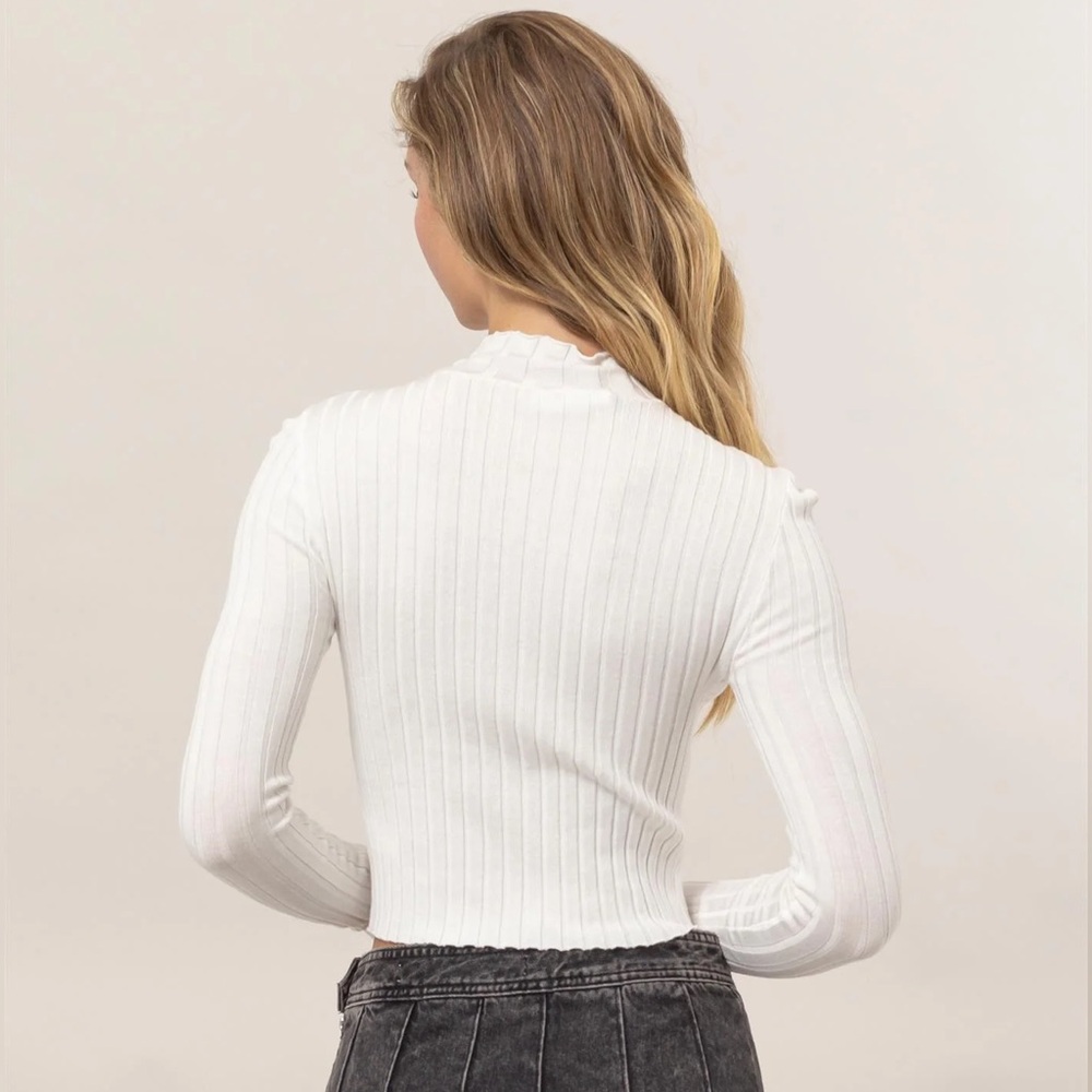 Mock Neck Ribbed Knit Crop Top - Picture 2 of 3
